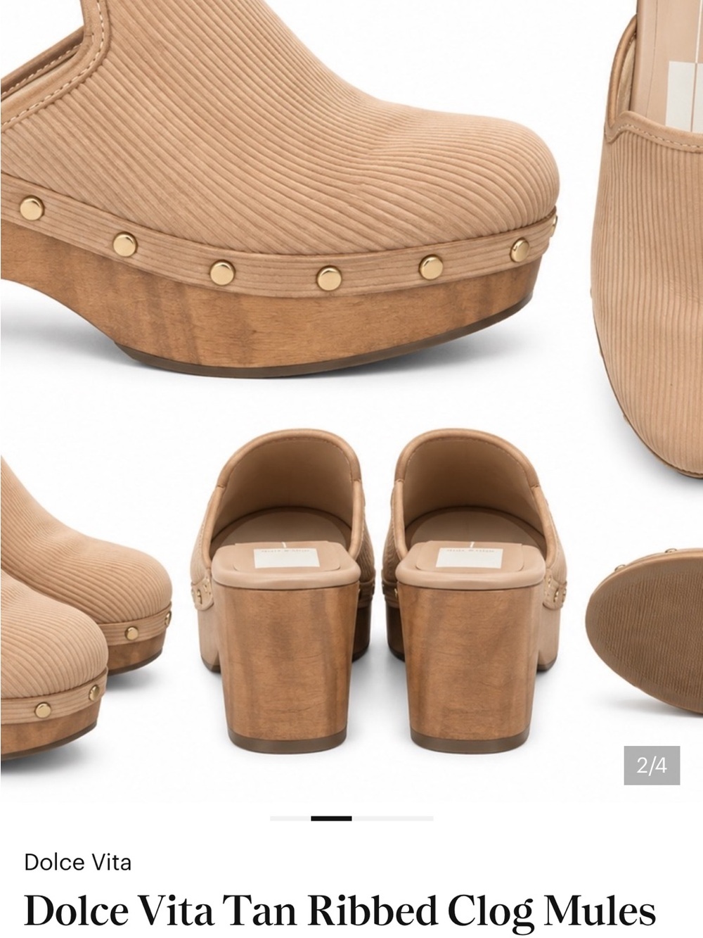 Dolce Vita Beige Ribbed Clog Mules with Wood-Look Platform NEW 9.5